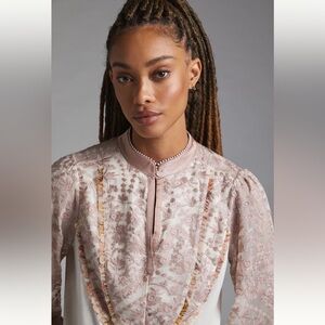 Anthropologie Ruffled Embroidered Top